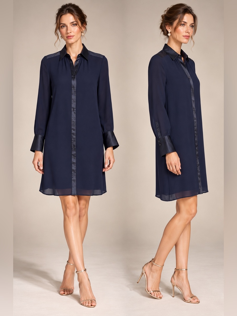 JCrew Navy Long Sleeve Shirt Dress Satin Wedding Victorian Dark Romantic Sheer 8